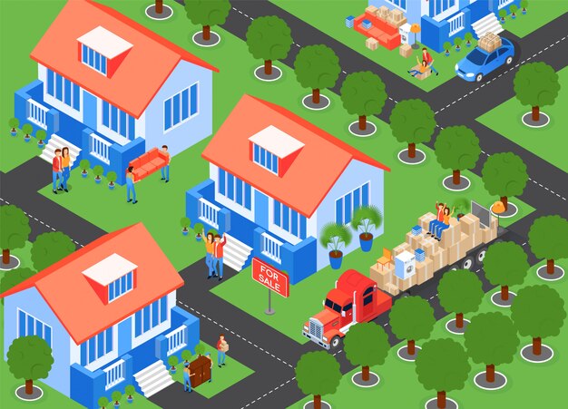 Establecimiento en casas ciudad, ilustración