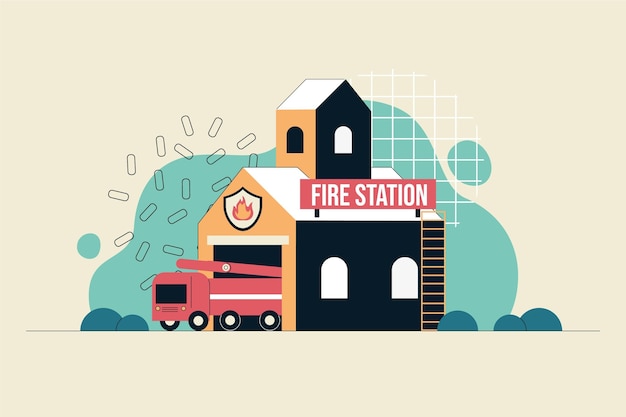 Estación de bomberos dibujada a mano ilustrada