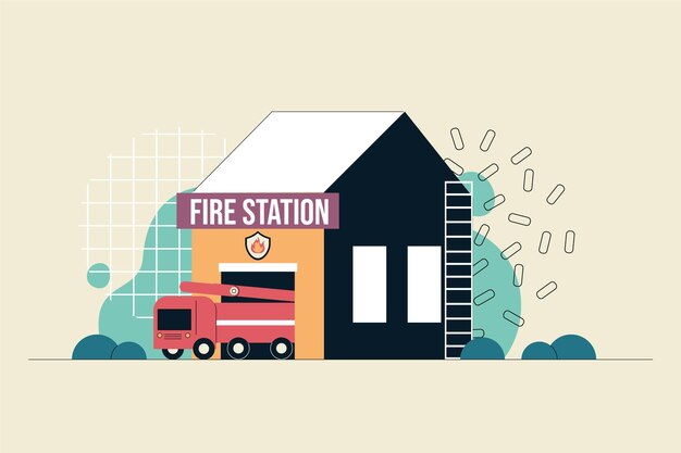 Estación de bomberos dibujada a mano ilustrada
