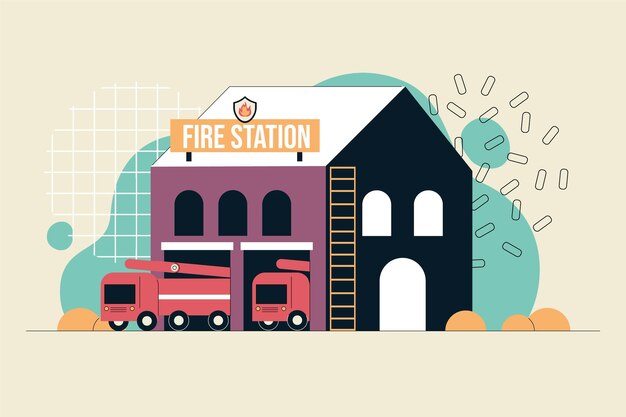 Estación de bomberos dibujada a mano ilustrada