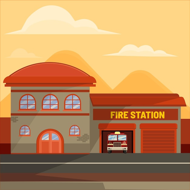 Estación de bomberos dibujada a mano ilustrada