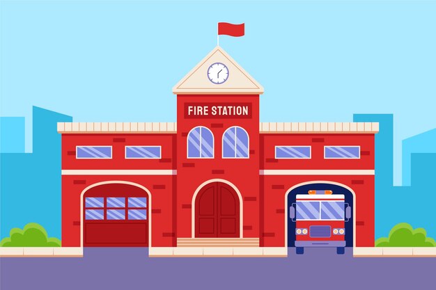 Estación de bomberos dibujada a mano