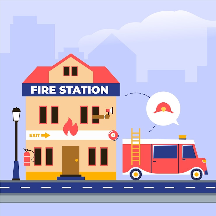 Vector gratuito estación de bomberos dibujada a mano