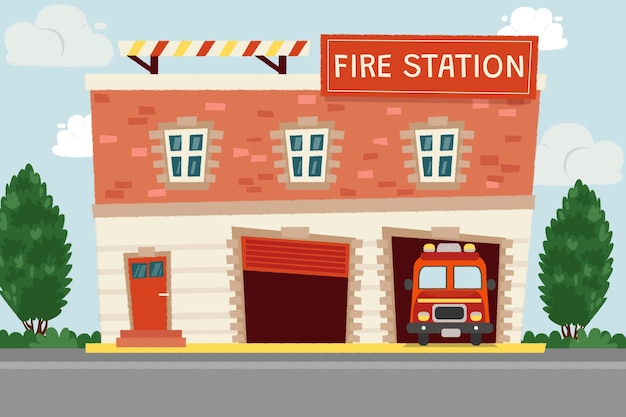 Estación de bomberos dibujada a mano