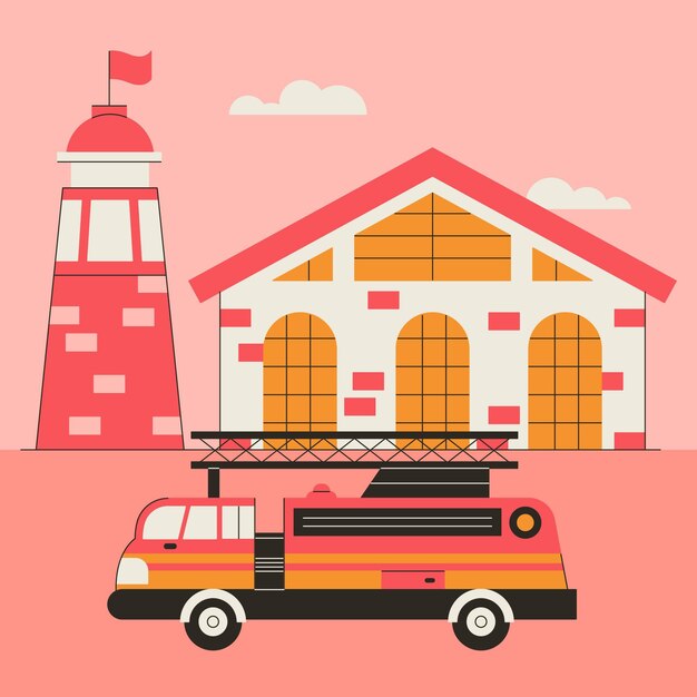 Estación de bomberos dibujada a mano
