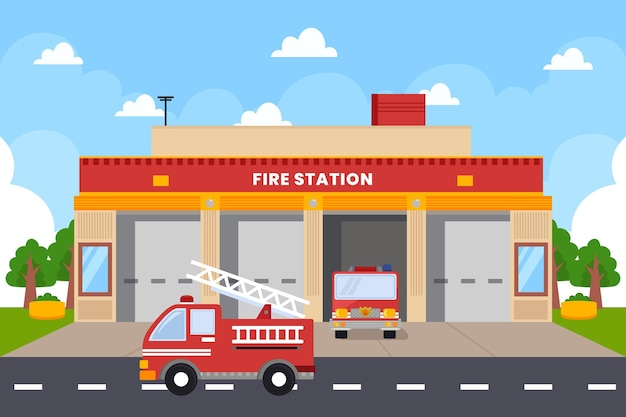 Estación de bomberos de diseño plano