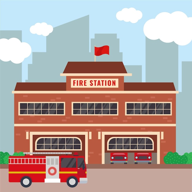 Vector gratuito estación de bomberos de diseño plano