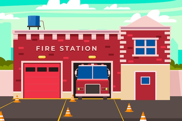 Estación de bomberos de diseño plano