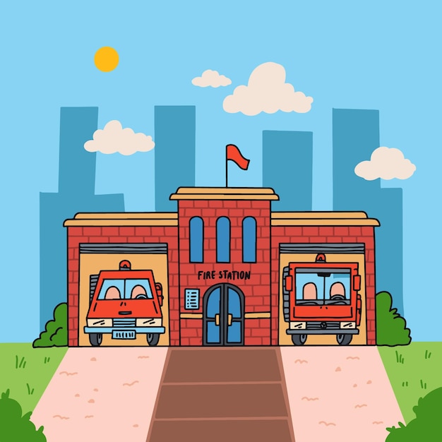 Estación de bomberos de diseño plano