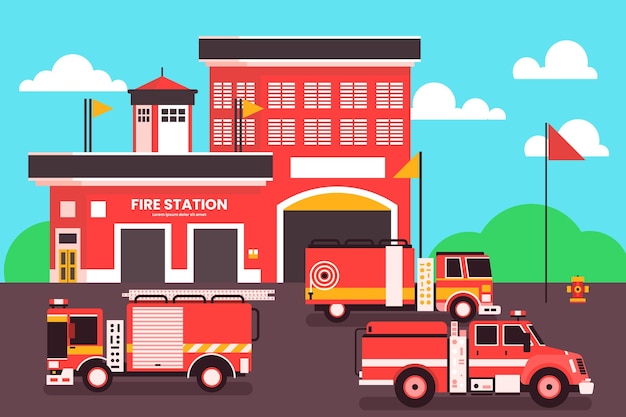 Vector gratuito estación de bomberos de diseño plano