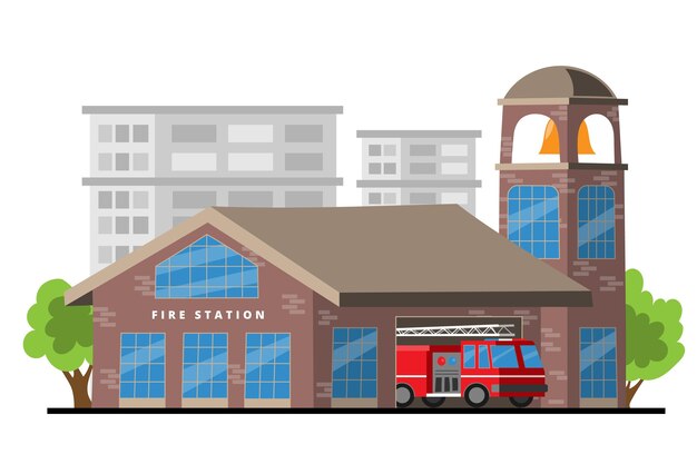 Estación de bomberos ilustrada dibujada a mano