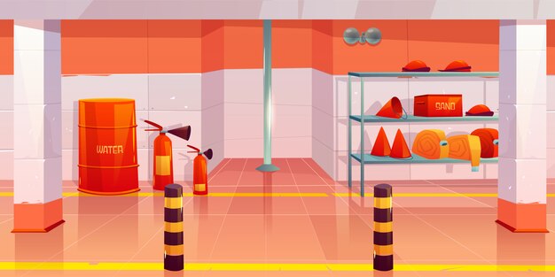 Estación de bomberos o garaje vacío interior cuarto de servicio