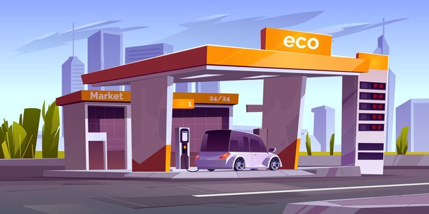 Estación de carga para coche eléctrico con visualización de mercado y precios