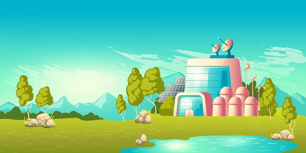 Estación de energía ecológica edificio vector de dibujos animados