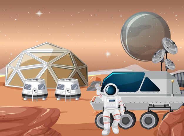 Estación espacial en el paisaje del planeta.