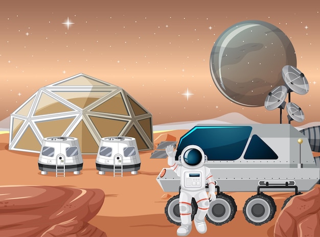 Estación espacial en el paisaje del planeta.
