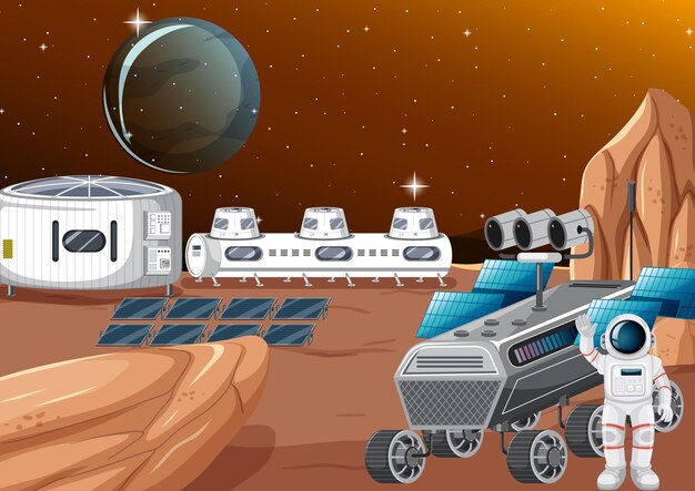 Estación espacial en el paisaje del planeta.