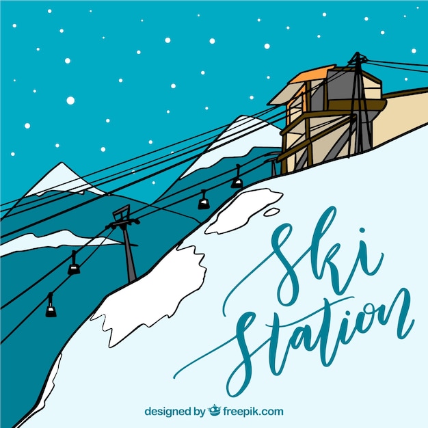Estación de esquí dibujada a mano