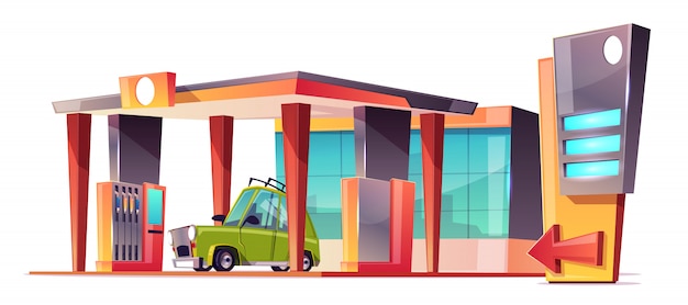 Vector gratuito estación de gasolina de dibujos animados