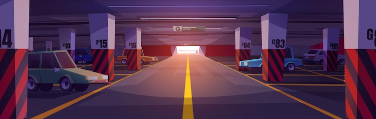 Vector gratuito estacionamiento subterráneo con coches retro