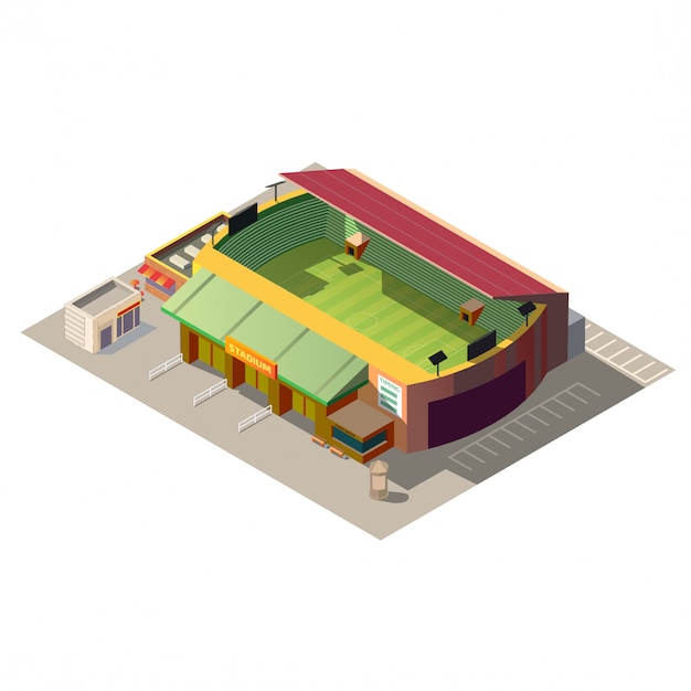 Estadio de futbol edificio bajo poli isometrico