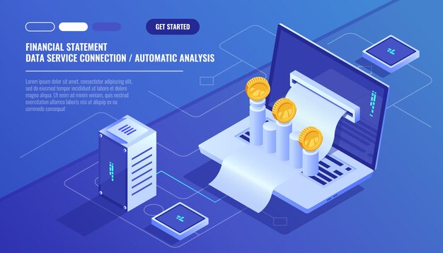 Estados financieros, análisis y estadísticas en línea, computadora portátil con calendario de pagos