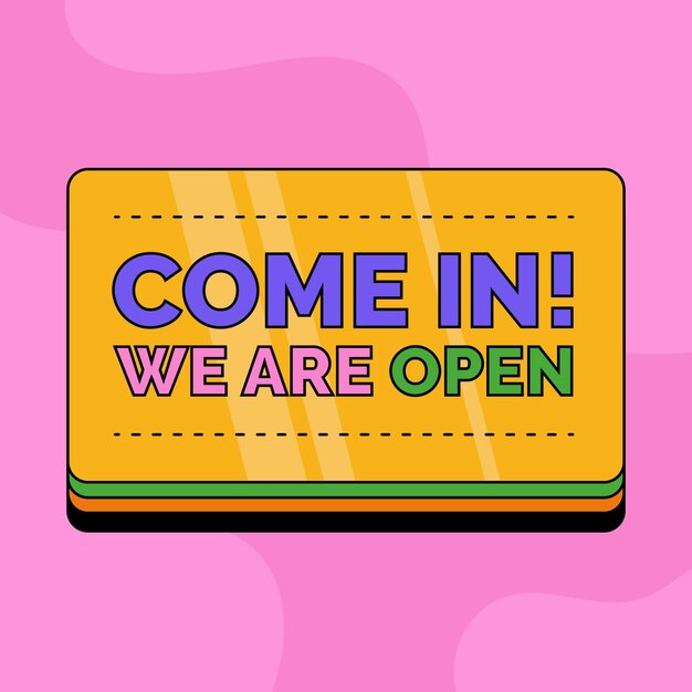 Estamos abiertos en cartel amarillo