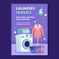 Vector gratuito estampa de cartel de servicio de lavandería dibujada a mano