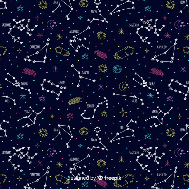 Estampado colorido de horóscopo dibujado a mano