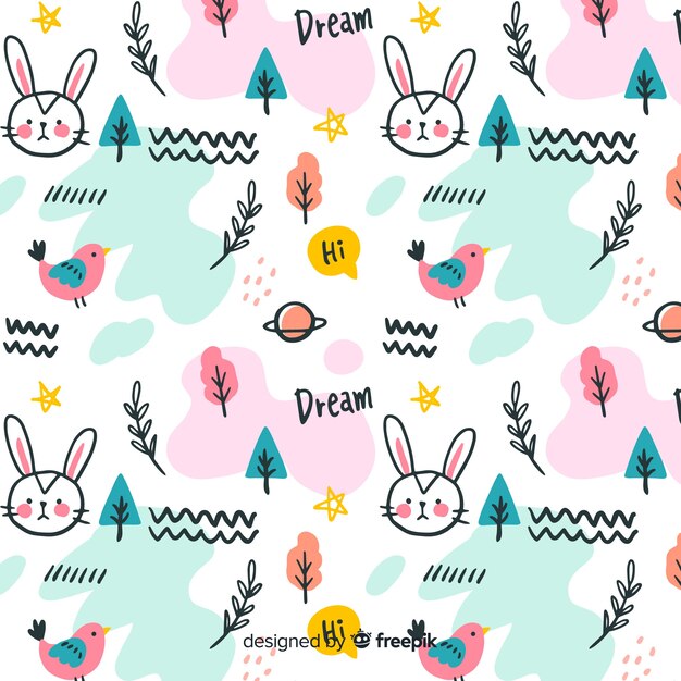 Estampado de garabatos de animales y palabras