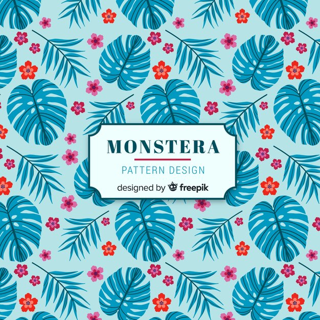 Estampado de hoja de monstera en diseño plano