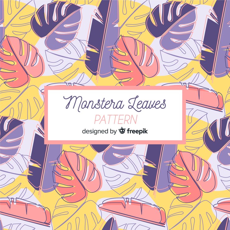 Vector gratuito estampado de hojas de monstera dibujado a mano