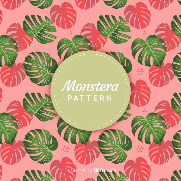 Vector gratuito estampado de hojas de monstera dibujado a mano