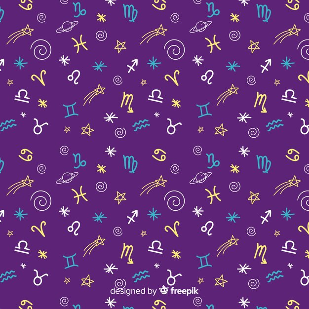 Estampado de horóscopo colorido dibujado a mano