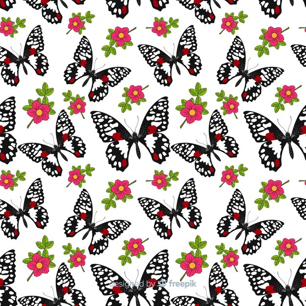 Vector gratuito estampado de mariposas en diseño plano