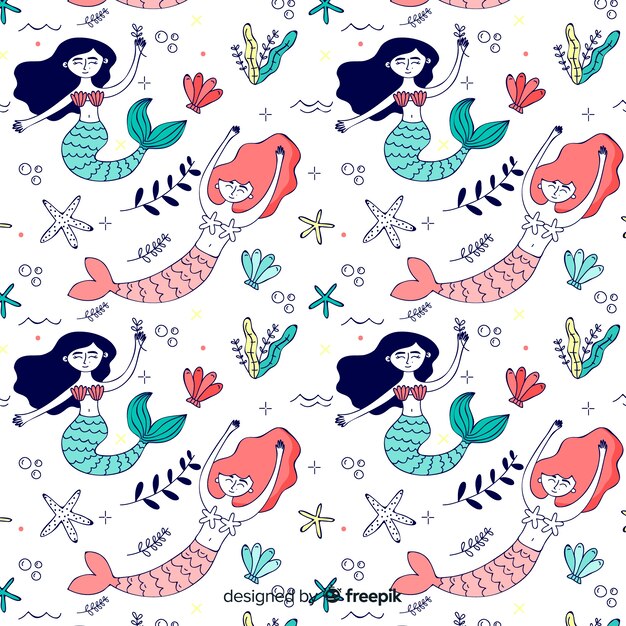 Estampado de sirenas dibujado a mano