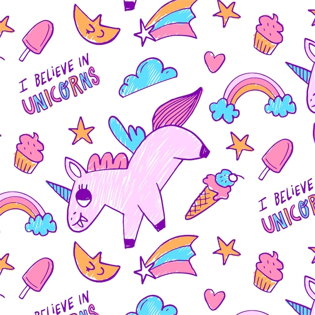 Estampado de unicornio dibujado a mano