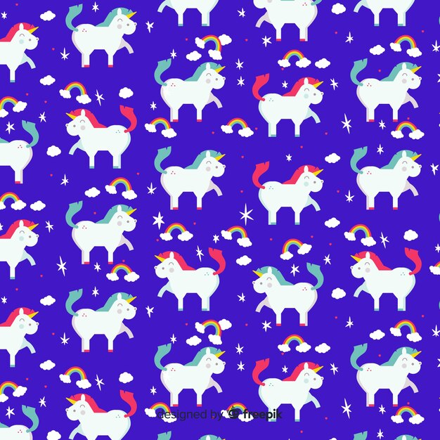 Estampado de unicornios adorables en diseño plano