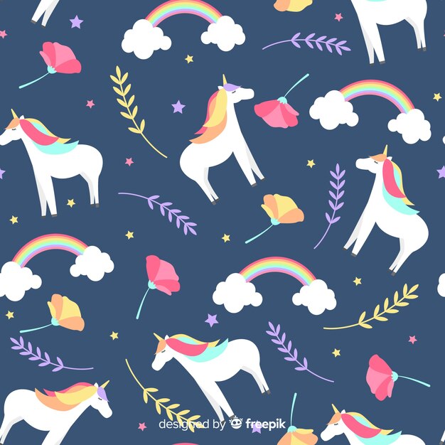 Estampado de unicornios en diseño plano