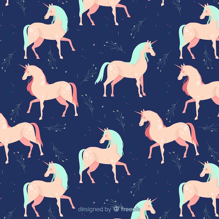 Vector gratuito estampado de unicornios en diseño plano