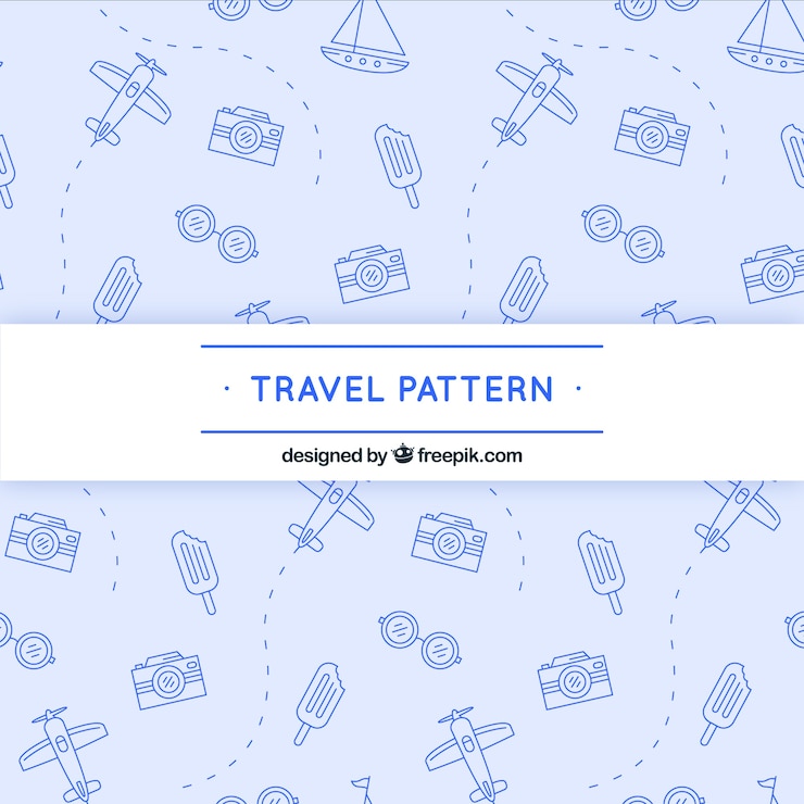 Vector gratuito estampado de viaje con líneas a trazos