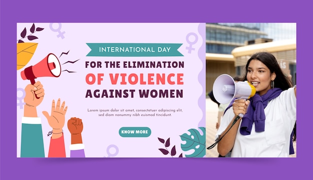 Vector gratuito estándar horizontal plano para el día internacional para la eliminación de la violencia contra la mujer