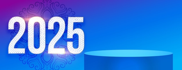Estandarte del año nuevo 2025 con un podio 3D vacío