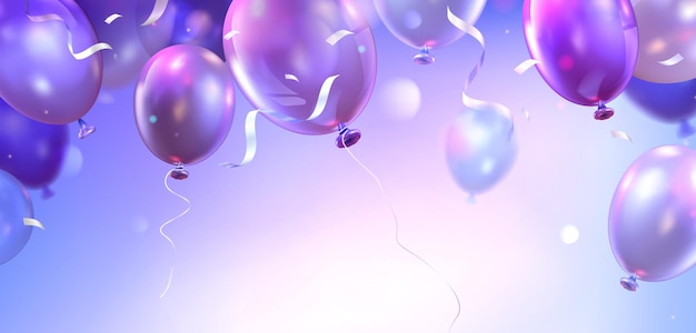 Estandarte de cumpleaños púrpura con globos y confeti