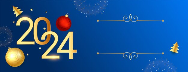 Estandarte decorativo de celebración de fuegos artificiales de año nuevo 2024 con espacio de texto