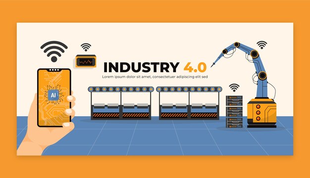 Estandarte de diseño plano de la industria 4.0