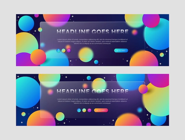 Estandarte horizontal de glassmorphism con gradiente