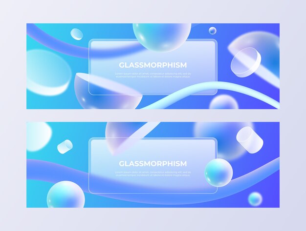 Estandarte horizontal de glassmorphism con gradiente