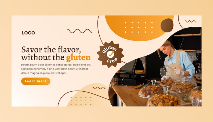 Vector gratuito estandarte horizontal sin gluten de diseño plano