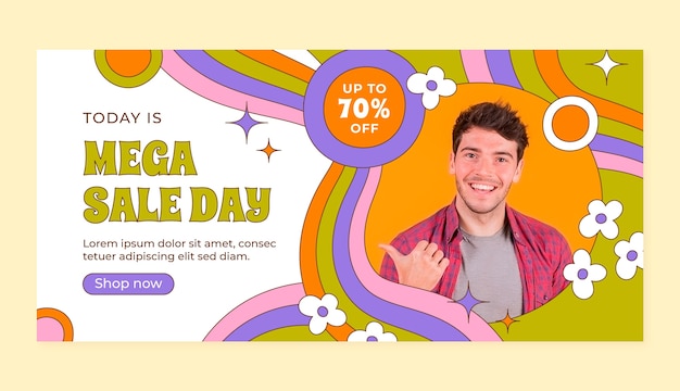 Estandarte horizontal del mercado hippie dibujado a mano